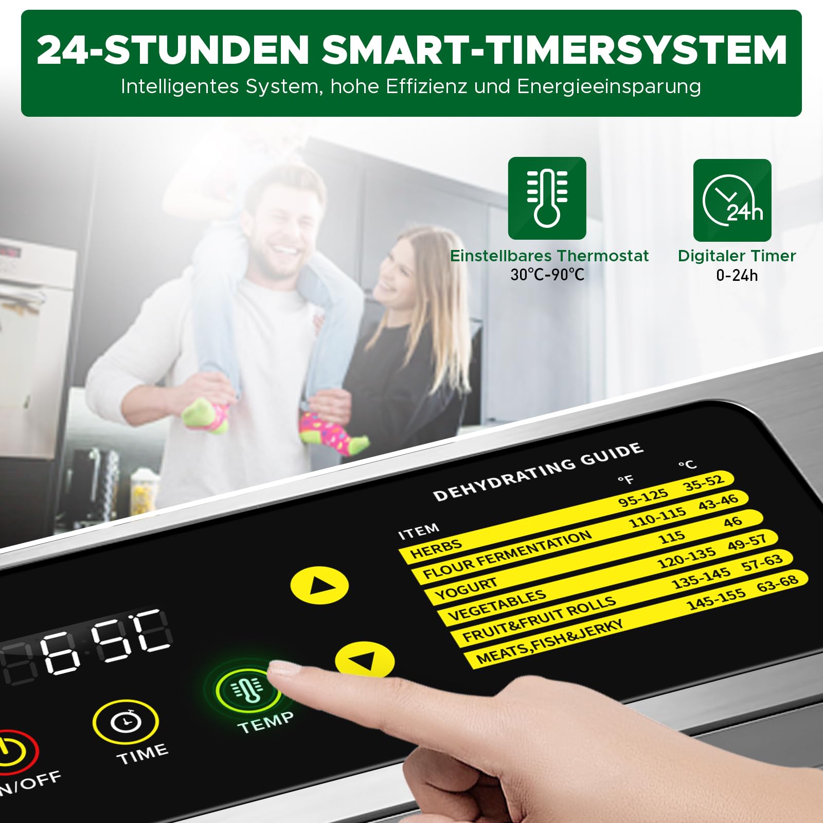 Kwasyo Dehydrator Stainless Steel, Double Fan 360° Efficient Dry, Dehydrator 12 Levels, 20-90°C Temperature Control, 24 Hour Timer, Overheating Protection, Recipe Book for Meat, Fruit, Vegetables,