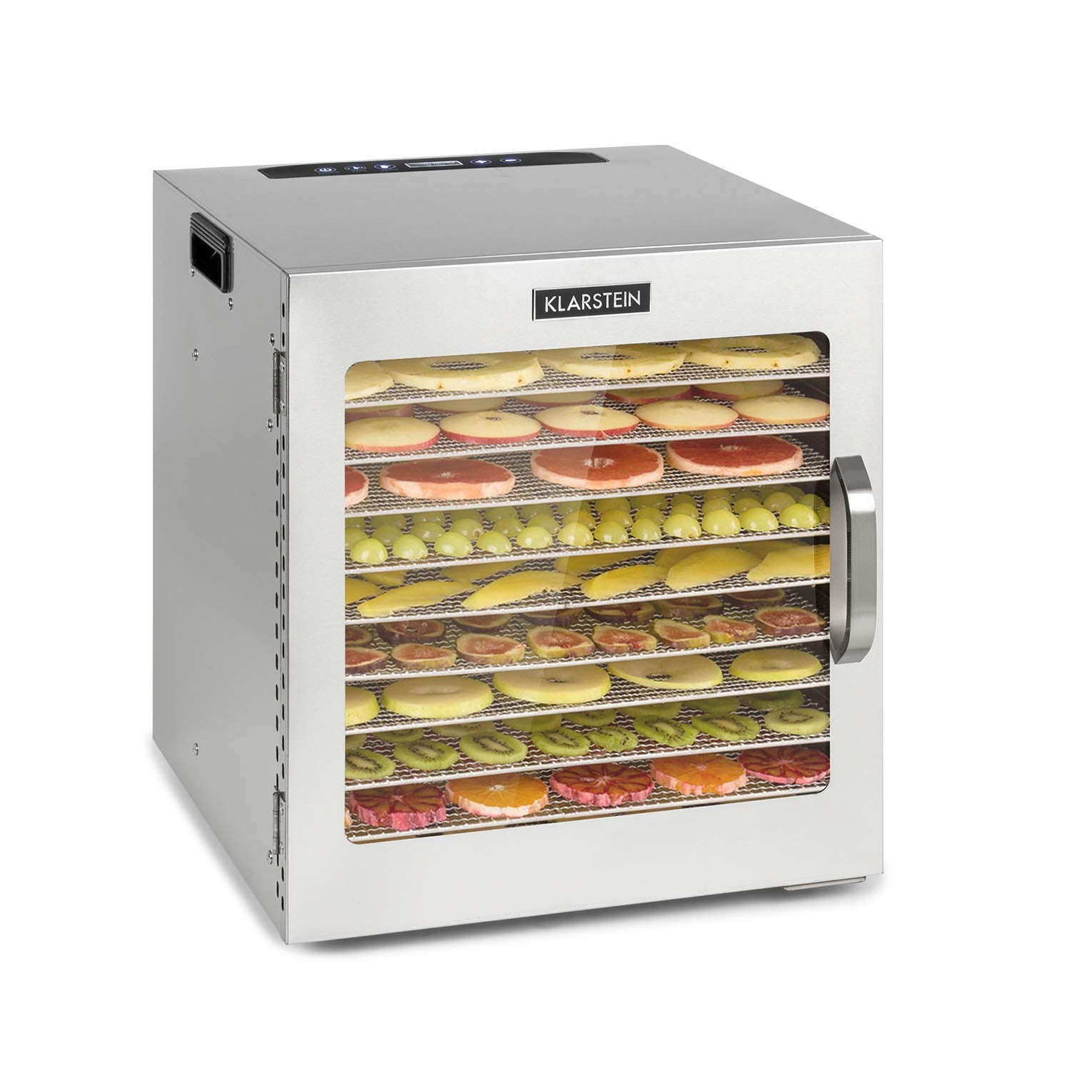 Klarstein Dörrgerät, Dörrautomat für Gemüse, Obst, Pilze & Fleisch, 1500W Edelstahl-Dörrautomat, Trockenautomat mit 16 Metallgitter, Dörrgerät mit 24H Timer & Touch-Display, Food Dehydrator